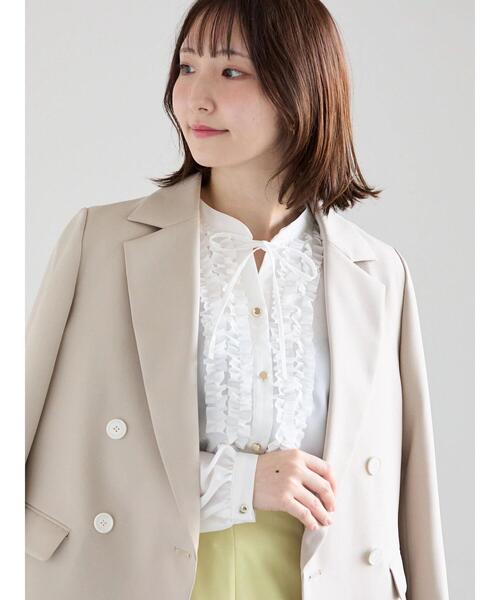 Te chichi（テチチ）の「フロントフリルキーネックブラウス（シャツ/ブラウス・レディース・ミント/グレー/オフホワイト・F）」の6枚目の写真