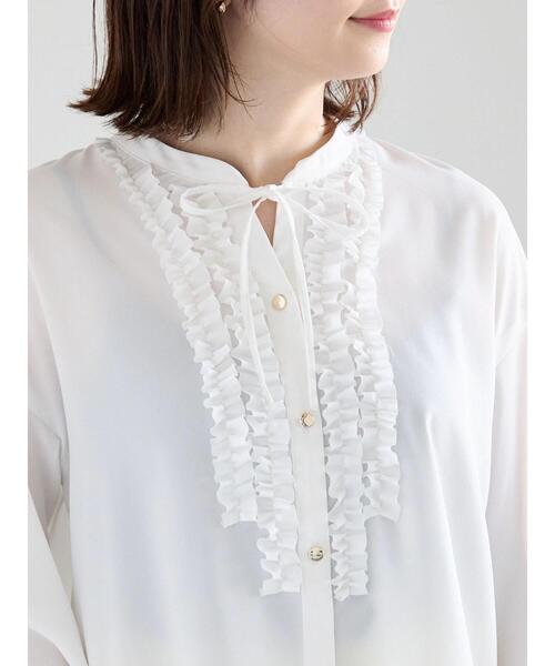 Te chichi（テチチ）の「フロントフリルキーネックブラウス（シャツ/ブラウス・レディース・ミント/グレー/オフホワイト・F）」の9枚目の写真