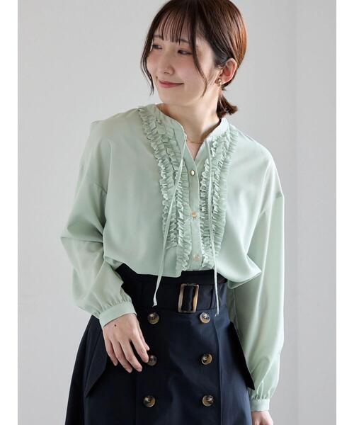 Te chichi（テチチ）の「フロントフリルキーネックブラウス（シャツ/ブラウス・レディース・ミント/グレー/オフホワイト・F）」の17枚目の写真