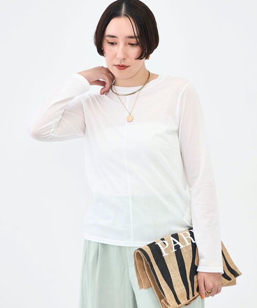 NOLLEY’S（ノーリーズ）の「ウォッシャブル綿ナイロンシアーロンＴ（Tシャツ/カットソー・レディース・ブラック/ホワイト/イエロー・FREE）」の2枚目の写真