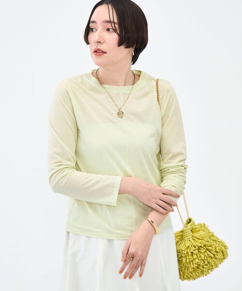 NOLLEY’S（ノーリーズ）の「ウォッシャブル綿ナイロンシアーロンＴ（Tシャツ/カットソー・レディース・ブラック/ホワイト/イエロー・FREE）」の9枚目の写真