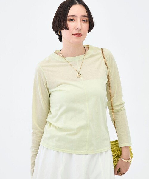 NOLLEY’S（ノーリーズ）の「ウォッシャブル綿ナイロンシアーロンＴ（Tシャツ/カットソー・レディース・ブラック/ホワイト/イエロー・FREE）」の6枚目の写真