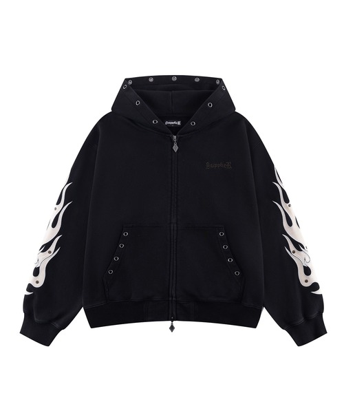 SUPPLIER(サプライヤー)の「ジップフーディ|Fire Tribal Leather Patch Zip Hoodie|SUPPLIER(パーカー・メンズ・グレー/ブラック・LARGE/X-LARGE/SMALL/MEDIUM/XX-LARGE)」の17枚目の写真