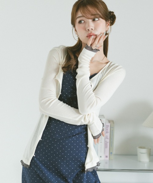 VANNIE U(ヴァニーユー)の「バイカラーメロウドッキングトップス/カーディガン/前後2WAY(Tシャツ/カットソー・レディース・グレー/ブラック/アイボリー・FREE)」の2枚目の写真