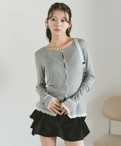 VANNIE U(ヴァニーユー)の「バイカラーメロウドッキングトップス/カーディガン/前後2WAY(Tシャツ/カットソー・レディース・グレー/ブラック/アイボリー・FREE)」の4枚目の写真