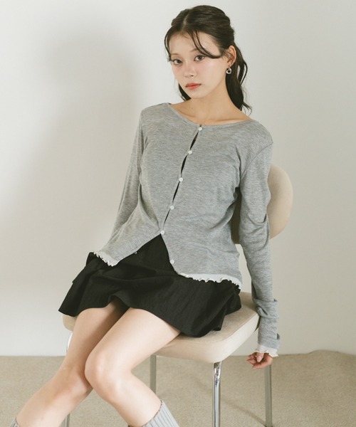 VANNIE U(ヴァニーユー)の「バイカラーメロウドッキングトップス/カーディガン/前後2WAY(Tシャツ/カットソー・レディース・グレー/ブラック/アイボリー・FREE)」の9枚目の写真