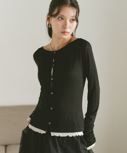 VANNIE U(ヴァニーユー)の「バイカラーメロウドッキングトップス/カーディガン/前後2WAY(Tシャツ/カットソー・レディース・グレー/ブラック/アイボリー・FREE)」の19枚目の写真