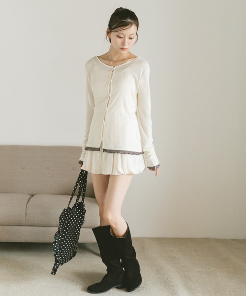 VANNIE U(ヴァニーユー)の「バイカラーメロウドッキングトップス/カーディガン/前後2WAY(Tシャツ/カットソー・レディース・グレー/ブラック/アイボリー・FREE)」の16枚目の写真