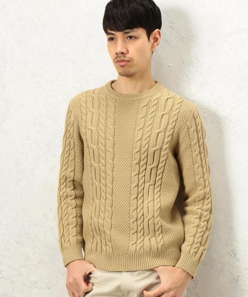 green label relaxing（グリーンレーベルリラクシング）の「KC BULKY CO/AC ARAN C/N ニット◆（ニット/セーター・メンズ・ベージュ/ネイビー/ホワイト・MEDIUM/SMALL/X-LARGE/LARGE）」の3枚目の写真