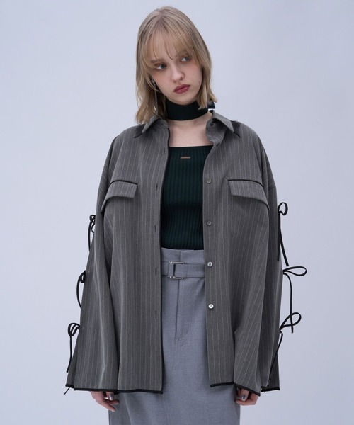 HARE（ハレ）の「パイピングBIGシャツ(HARE)（シャツ/ブラウス・レディース・グレー/ブラック/ホワイト・FREE）」の3枚目の写真