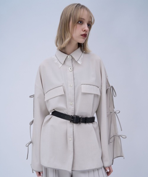 HARE（ハレ）の「パイピングBIGシャツ(HARE)（シャツ/ブラウス・レディース・グレー/ブラック/ホワイト・FREE）」の8枚目の写真