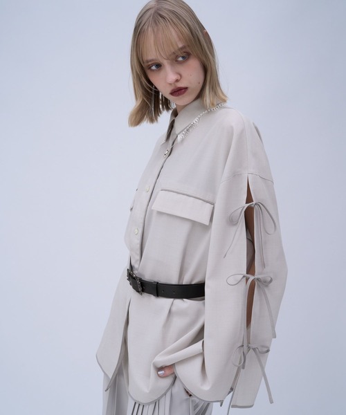 HARE（ハレ）の「パイピングBIGシャツ(HARE)（シャツ/ブラウス・レディース・グレー/ブラック/ホワイト・FREE）」の9枚目の写真