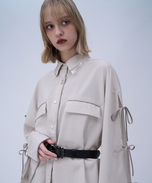 HARE（ハレ）の「パイピングBIGシャツ(HARE)（シャツ/ブラウス・レディース・グレー/ブラック/ホワイト・FREE）」の12枚目の写真