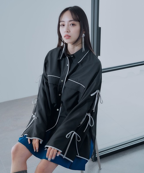 HARE（ハレ）の「パイピングBIGシャツ(HARE)（シャツ/ブラウス・レディース・グレー/ブラック/ホワイト・FREE）」の14枚目の写真