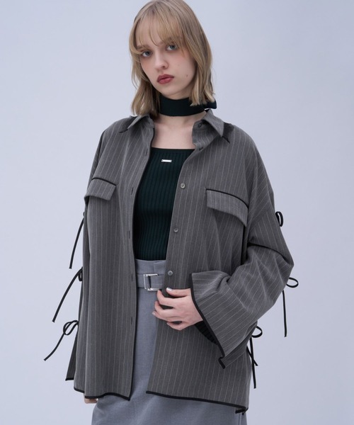 HARE（ハレ）の「パイピングBIGシャツ(HARE)（シャツ/ブラウス・レディース・グレー/ブラック/ホワイト・FREE）」の19枚目の写真