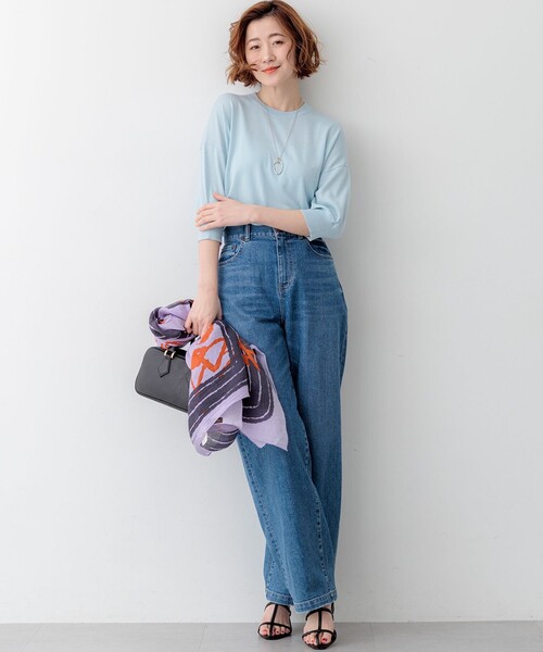 23区 L(ニジュウサンクオオキイサイズ)の「キュプラコットン プルオーバー ニット(ニット/セーター・レディース・ネイビー系/ホワイト系/黄土色系/スカイブルー系・46/44)」の13枚目の写真