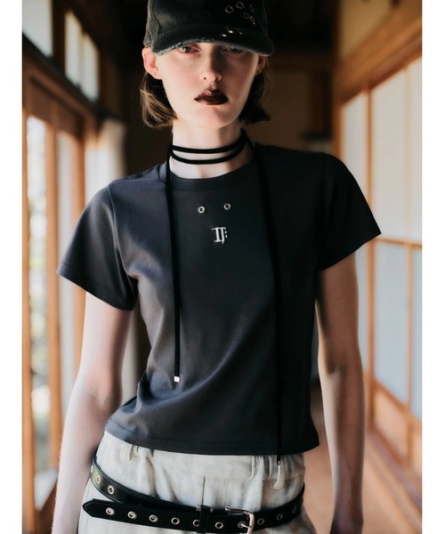 CREO STORE(クレオストア)の「【TAJEN:T】CONCEPT EYELET TEE/コンセプト アイレットTシャツ(Tシャツ/カットソー・レディース・チャコールグレー/ホワイト・2/1)」の1枚目の写真