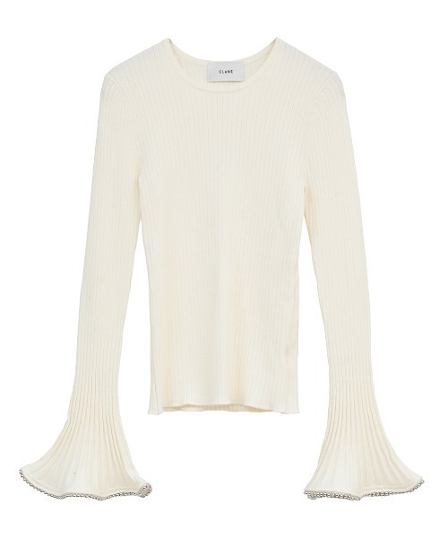 CLANE（クラネ）の「CLANE/クラネ/FRILL SLEEVE KNIT TOPS（ニット/セーター・レディース・ホワイト/その他18/ブラック・1）」の2枚目の写真