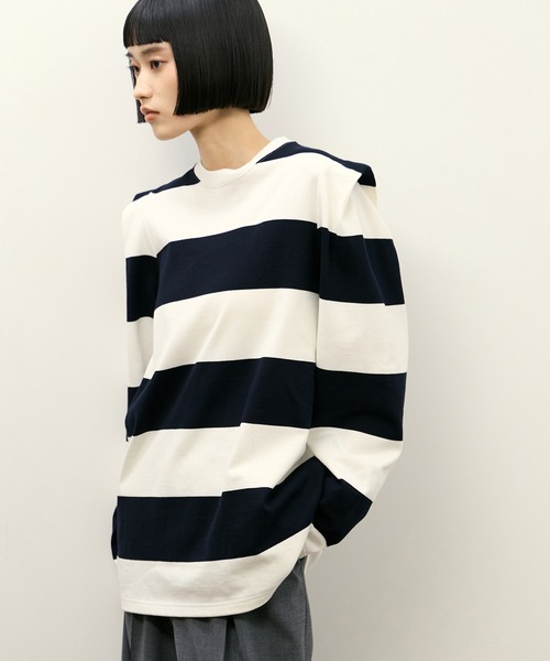 PHEENY(フィーニー)の「【PHEENY(フィーニー)】別注 Heavy weight border tucked sleeve(Tシャツ/カットソー・レディース・ネイビー/ボルドー・FREE)」の1枚目の写真