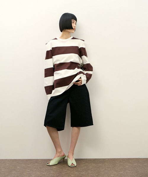 PHEENY(フィーニー)の「【PHEENY(フィーニー)】別注 Heavy weight border tucked sleeve(Tシャツ/カットソー・レディース・ネイビー/ボルドー・FREE)」の4枚目の写真