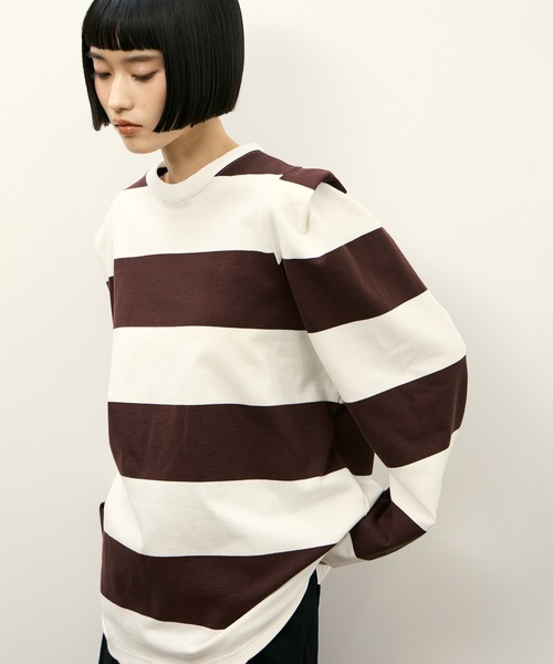 PHEENY(フィーニー)の「【PHEENY(フィーニー)】別注 Heavy weight border tucked sleeve(Tシャツ/カットソー・レディース・ネイビー/ボルドー・FREE)」の6枚目の写真