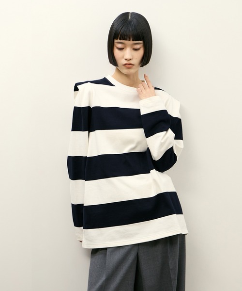 PHEENY(フィーニー)の「【PHEENY(フィーニー)】別注 Heavy weight border tucked sleeve(Tシャツ/カットソー・レディース・ネイビー/ボルドー・FREE)」の7枚目の写真