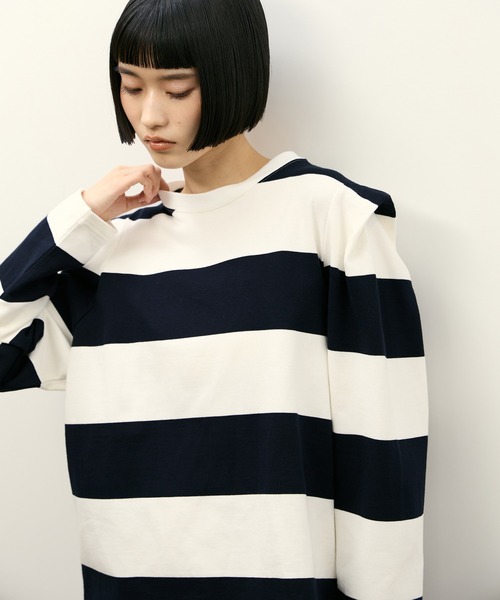 PHEENY(フィーニー)の「【PHEENY(フィーニー)】別注 Heavy weight border tucked sleeve(Tシャツ/カットソー・レディース・ネイビー/ボルドー・FREE)」の8枚目の写真