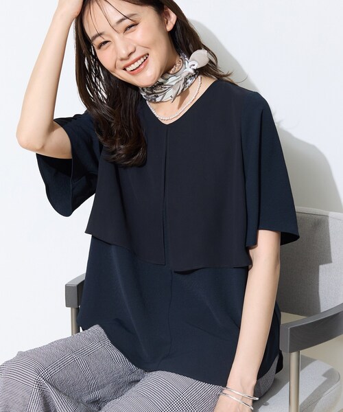 INDIVI（インディヴィ）の「【着る日傘】シフォンドッキングブラウス（シャツ/ブラウス・レディース・サックスブルー/ブラック/ライトグレー系5/ネイビー・38/36/40/03/19/15 /13/05）」の3枚目の写真