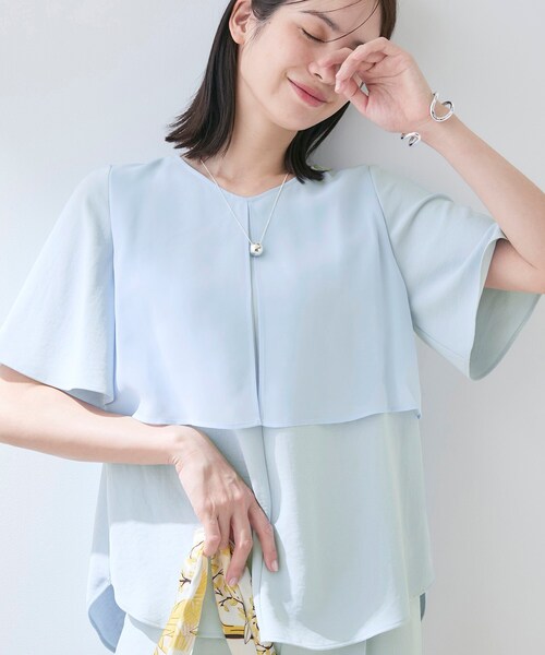 INDIVI（インディヴィ）の「【着る日傘】シフォンドッキングブラウス（シャツ/ブラウス・レディース・サックスブルー/ブラック/ライトグレー系5/ネイビー・38/36/40/03/19/15 /13/05）」の4枚目の写真