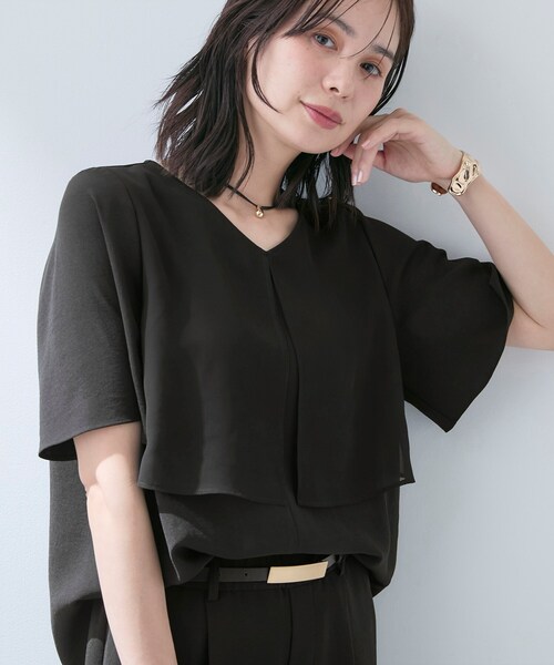 INDIVI（インディヴィ）の「【着る日傘】シフォンドッキングブラウス（シャツ/ブラウス・レディース・サックスブルー/ブラック/ライトグレー系5/ネイビー・38/36/40/03/19/15 /13/05）」の6枚目の写真