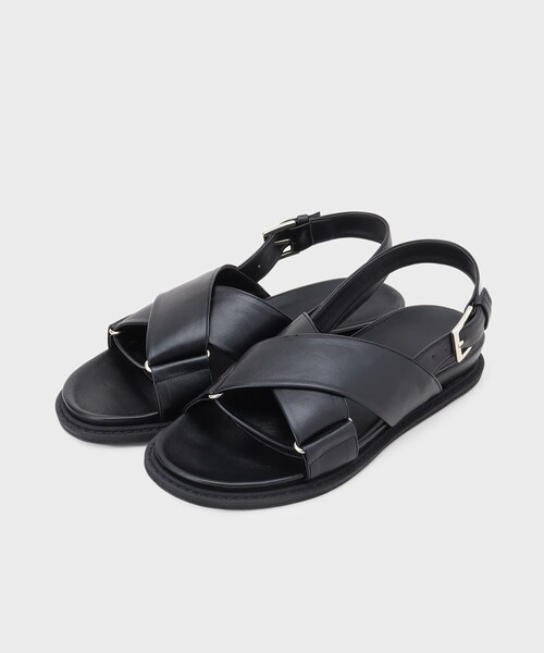 INDIVI（インディヴィ）の「【合皮】クロスデザインサンダル（サンダル・レディース・オリーブ系3/ブラック・45/35/25）」の3枚目の写真