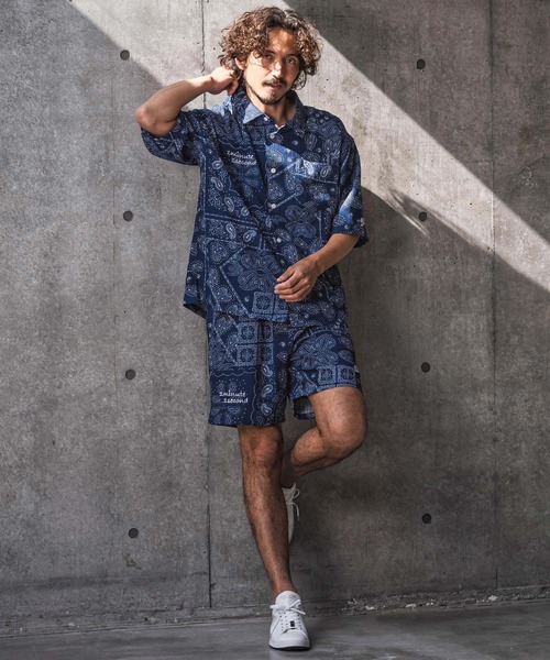 1minute 1second(ワンミニットワンセカンド)の「mp14695-bandana print shrink shorts ショートパンツ(1M26N160)(その他パンツ・メンズ・ブルー/ホワイト/ブラック・L/M/S/XL)」の10枚目の写真