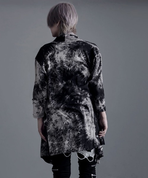 Bernings Sho(バーニングショー)の「『Bernings Sho/バーニングショー』ムラ染め天竺ドレープ7分袖カーディガン(カーディガン/ボレロ・メンズ・ブラック/ブラック×レッド/ホワイト・XL/L/M)」の7枚目の写真