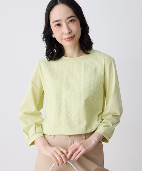 刺しゅうレースドッキングプルオーバー【大きいサイズあり】（Tシャツ