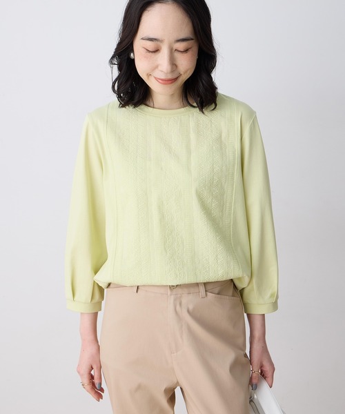 DECOY SINCE 1981（デコイシンスイチキュウハチイチ）の「刺しゅうレースドッキングプルオーバー【大きいサイズあり】（Tシャツ/カットソー・レディース・イエロー/ネイビー/ホワイト・M/L/LL/3L/4L）」の4枚目の写真
