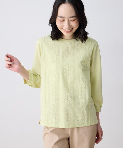 DECOY SINCE 1981（デコイシンスイチキュウハチイチ）の「刺しゅうレースドッキングプルオーバー【大きいサイズあり】（Tシャツ/カットソー・レディース・イエロー/ネイビー/ホワイト・M/L/LL/3L/4L）」の5枚目の写真