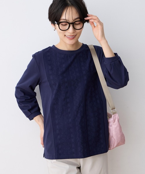 DECOY SINCE 1981（デコイシンスイチキュウハチイチ）の「刺しゅうレースドッキングプルオーバー【大きいサイズあり】（Tシャツ/カットソー・レディース・イエロー/ネイビー/ホワイト・M/L/LL/3L/4L）」の10枚目の写真