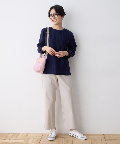 DECOY SINCE 1981（デコイシンスイチキュウハチイチ）の「刺しゅうレースドッキングプルオーバー【大きいサイズあり】（Tシャツ/カットソー・レディース・イエロー/ネイビー/ホワイト・M/L/LL/3L/4L）」の12枚目の写真