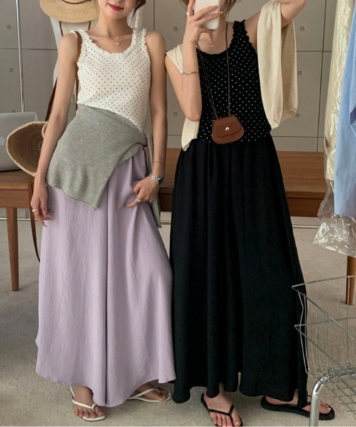 pyornim(ピョルニム)の「ドット柄 フリルデザイン サマーニット タンクトップ(タンクトップ・レディース・ピンク/ブラック/グレー/ホワイト・F)」の14枚目の写真