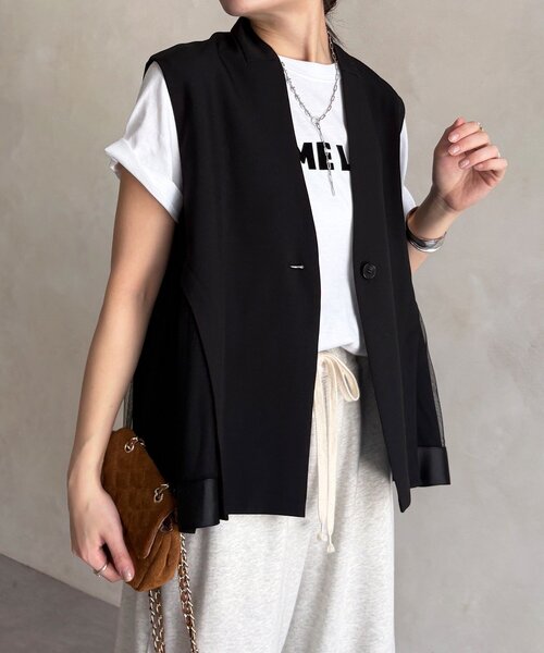 DouDou（ドゥドゥ）の「【WEB限定】バックチュール重ねベスト（ベスト・レディース・ベージュ/ブラック・FREE）」の9枚目の写真