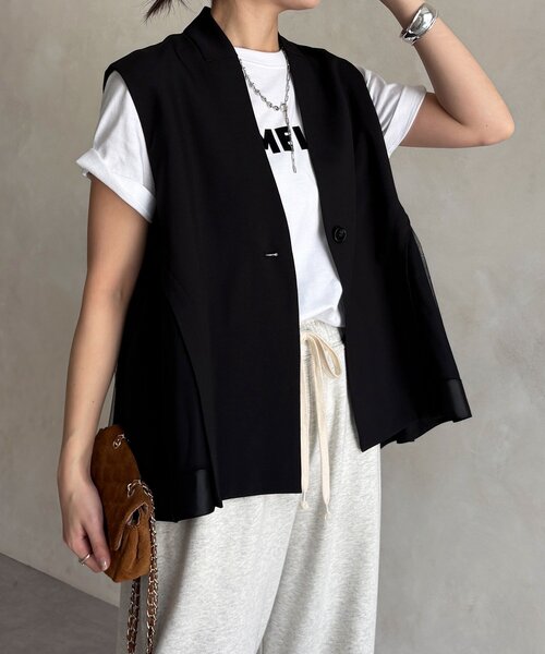 DouDou（ドゥドゥ）の「【WEB限定】バックチュール重ねベスト（ベスト・レディース・ベージュ/ブラック・FREE）」の10枚目の写真