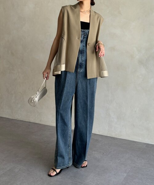 DouDou（ドゥドゥ）の「【WEB限定】バックチュール重ねベスト（ベスト・レディース・ベージュ/ブラック・FREE）」の14枚目の写真