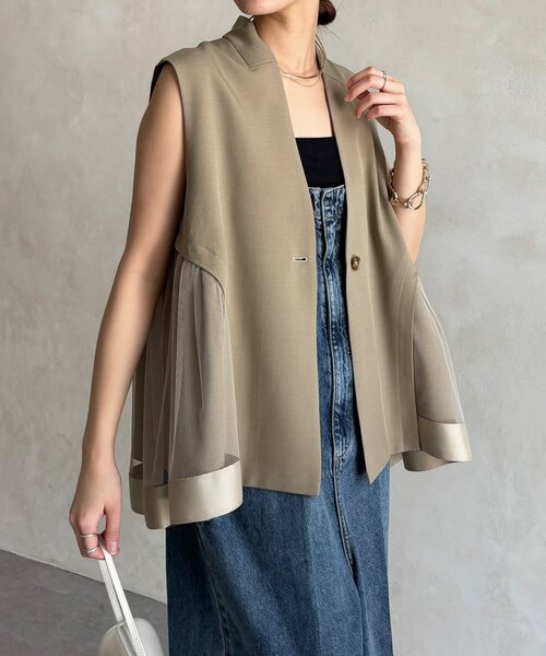 DouDou（ドゥドゥ）の「【WEB限定】バックチュール重ねベスト（ベスト・レディース・ベージュ/ブラック・FREE）」の21枚目の写真