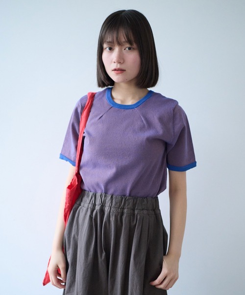 bulle de savon(ビュルデサボン)の「コットン/ポリエステル ボーダー ニットTシャツ(ニット/セーター・レディース・ブルー/ブラック/グリーン/レッド/ピンク・FREE)」の3枚目の写真