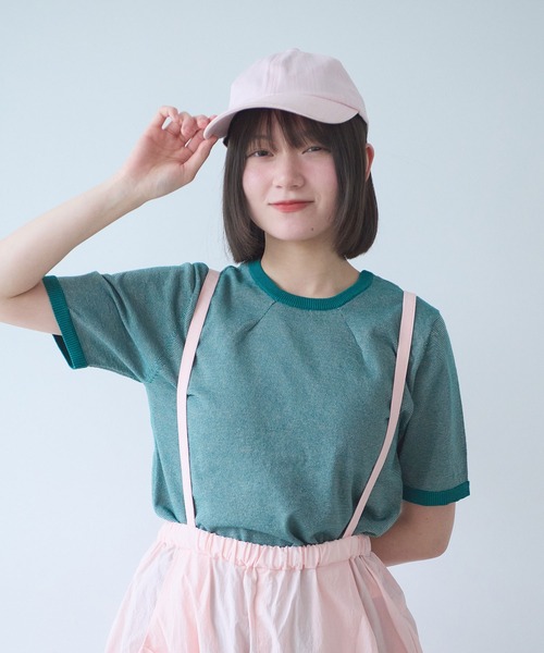 bulle de savon(ビュルデサボン)の「コットン/ポリエステル ボーダー ニットTシャツ(ニット/セーター・レディース・ブルー/ブラック/グリーン/レッド/ピンク・FREE)」の1枚目の写真