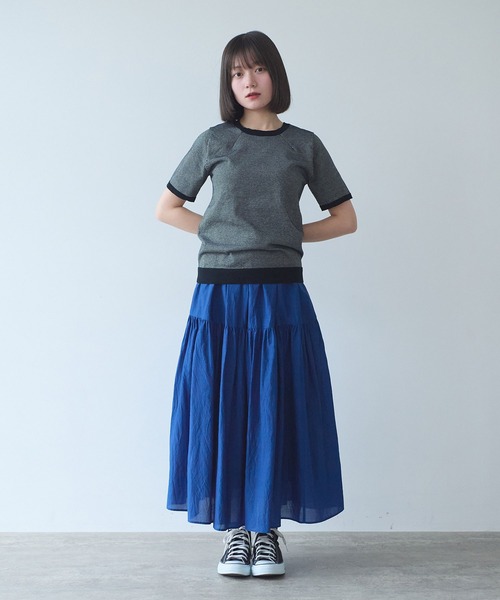 bulle de savon(ビュルデサボン)の「コットン/ポリエステル ボーダー ニットTシャツ(ニット/セーター・レディース・ブルー/ブラック/グリーン/レッド/ピンク・FREE)」の20枚目の写真