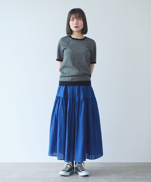 bulle de savon(ビュルデサボン)の「コットン/ポリエステル ボーダー ニットTシャツ(ニット/セーター・レディース・ブルー/ブラック/グリーン/レッド/ピンク・FREE)」の21枚目の写真