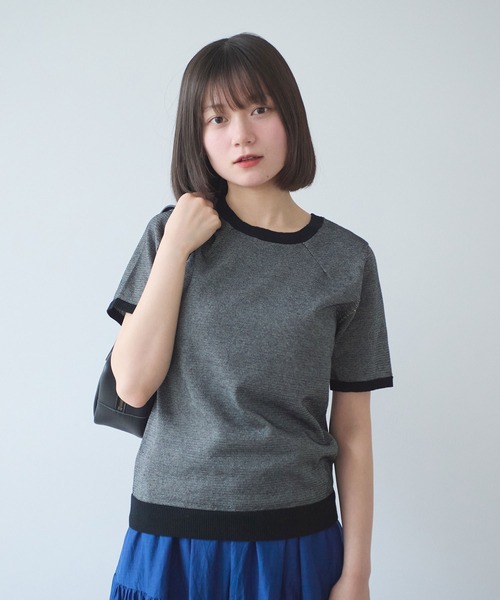 bulle de savon(ビュルデサボン)の「コットン/ポリエステル ボーダー ニットTシャツ(ニット/セーター・レディース・ブルー/ブラック/グリーン/レッド/ピンク・FREE)」の15枚目の写真