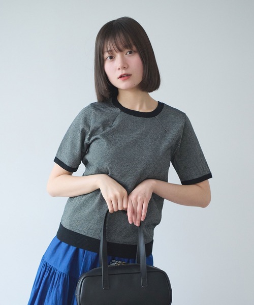 bulle de savon(ビュルデサボン)の「コットン/ポリエステル ボーダー ニットTシャツ(ニット/セーター・レディース・ブルー/ブラック/グリーン/レッド/ピンク・FREE)」の16枚目の写真