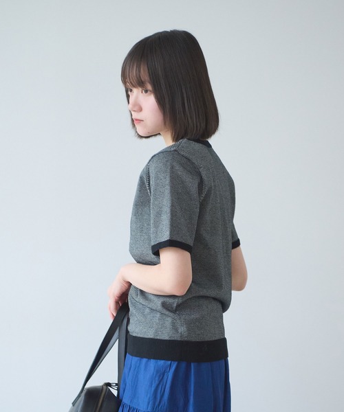 bulle de savon(ビュルデサボン)の「コットン/ポリエステル ボーダー ニットTシャツ(ニット/セーター・レディース・ブルー/ブラック/グリーン/レッド/ピンク・FREE)」の17枚目の写真